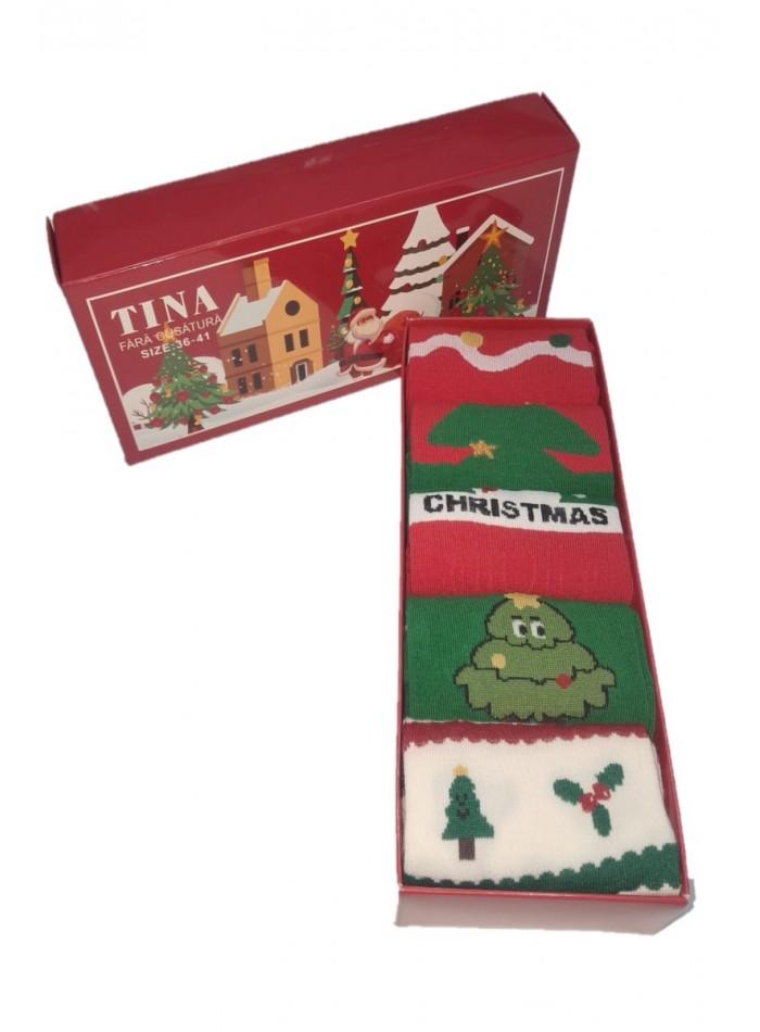 Set de 5 sosete, Santa Present, Dama, Green Tree